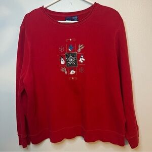 Vintage Basic Editions Womens Christmas Ornament Sweatshirt Size XL Red Cotton